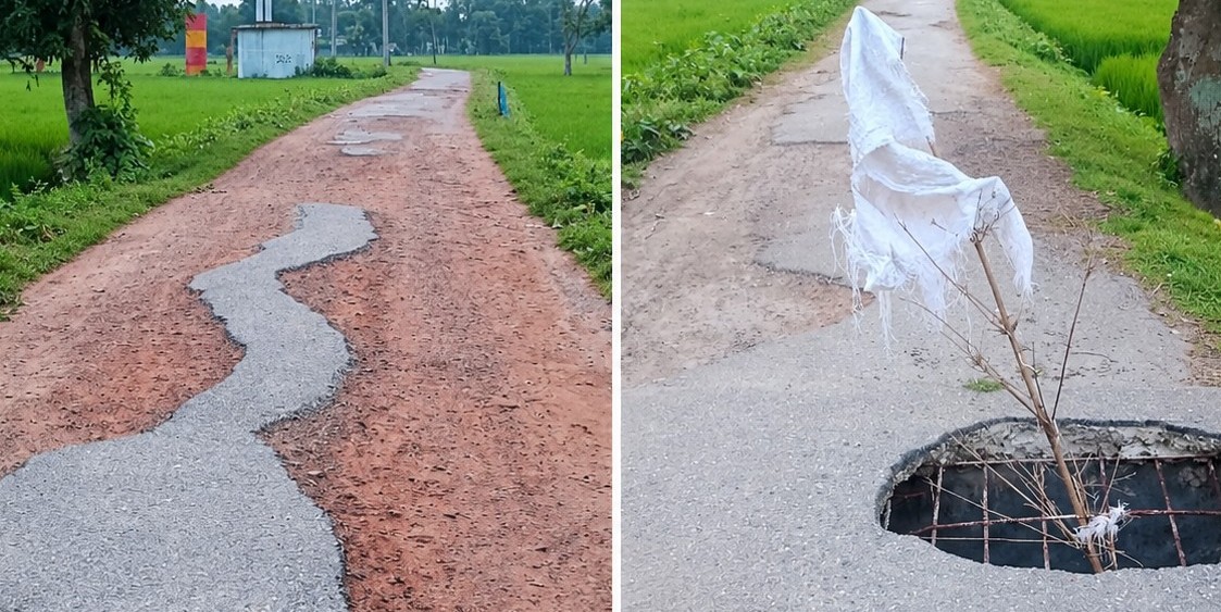 Dilapidated Condition of Road in Ruhia, Thakurgaon Causes Severe Suffering: Risk of Accidents at Culvert Pothole