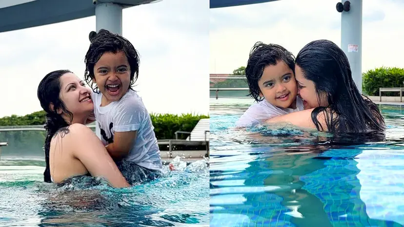 Pori Moni Shares Heartwarming Moments with Son Shaheem Muhammad Punya in Swimming Pool Outing
