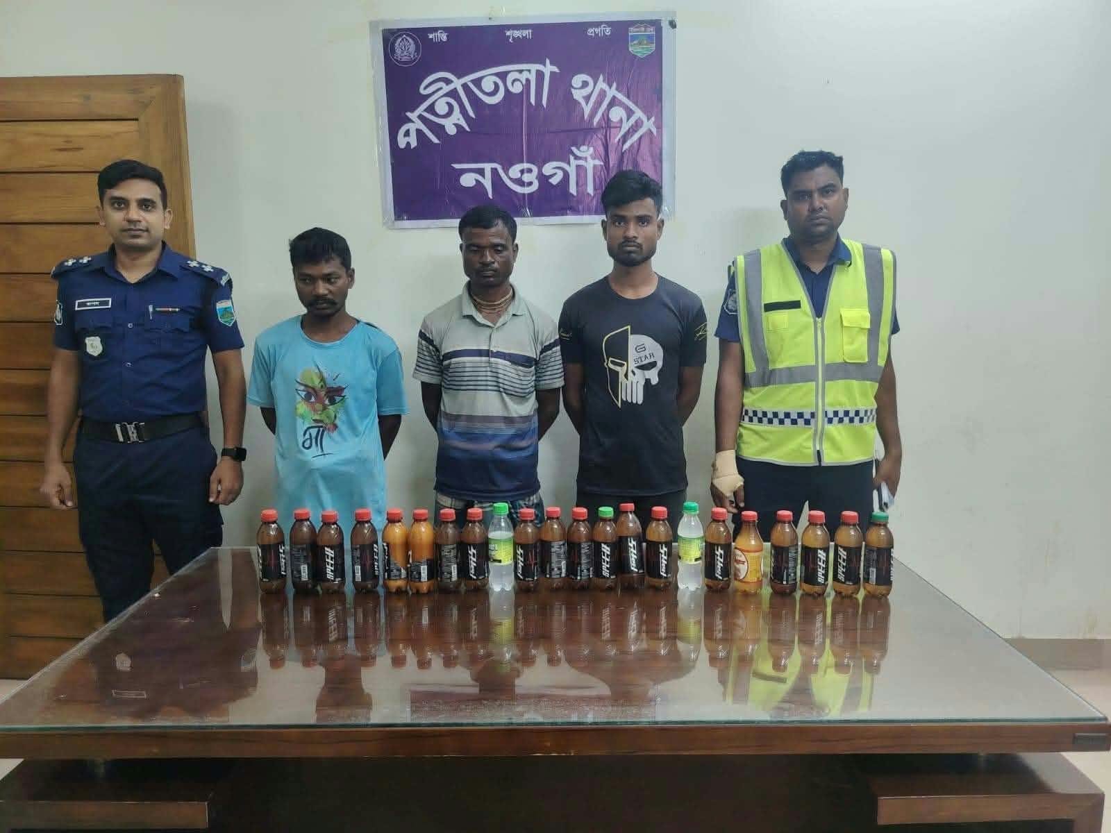 Over 1,000 liters of country liquor seized and three arrested in Patnitala, Naogaon