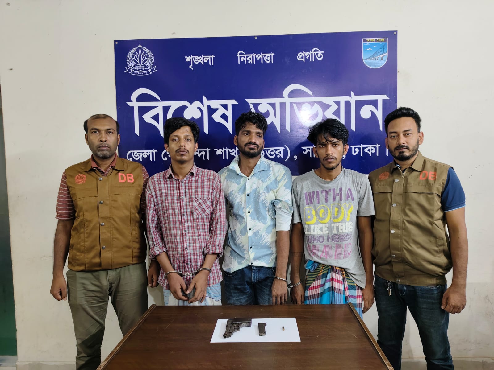 Foreign pistol and ammunition recovered from auto garage, three arrested in Ashulia