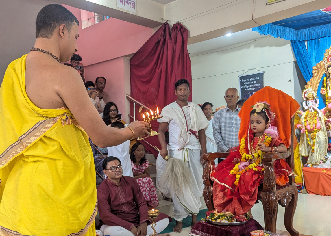 Huge Crowds Gather for Kumari Puja During Durga Puja in Rangpur